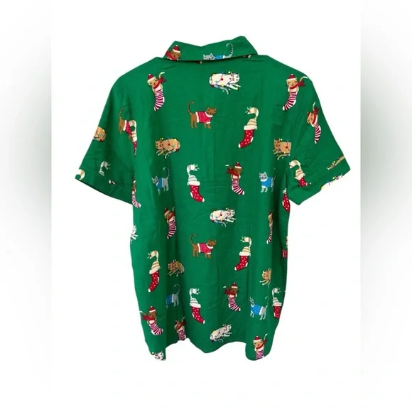 NWT The LOFT Cat Kittens Christmas Pajama Top - Size Medium - Green - Picture 9 of 12